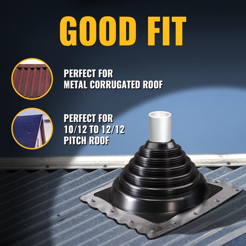 VIVIDA #3 Metal Roof Pipe Flashing, Metal Roofing Pipe Boot Kit, High Temp Silicone Vent Boot, for Tube OD 1/4" to 5", Square Base, Screws & Hex Socket Included, 1 Pack - Image 3